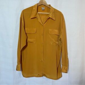 VTG Nicola Long Sleeve Dressy Shirt Sz 12  Mustard Yellow Covered Buttons EUC